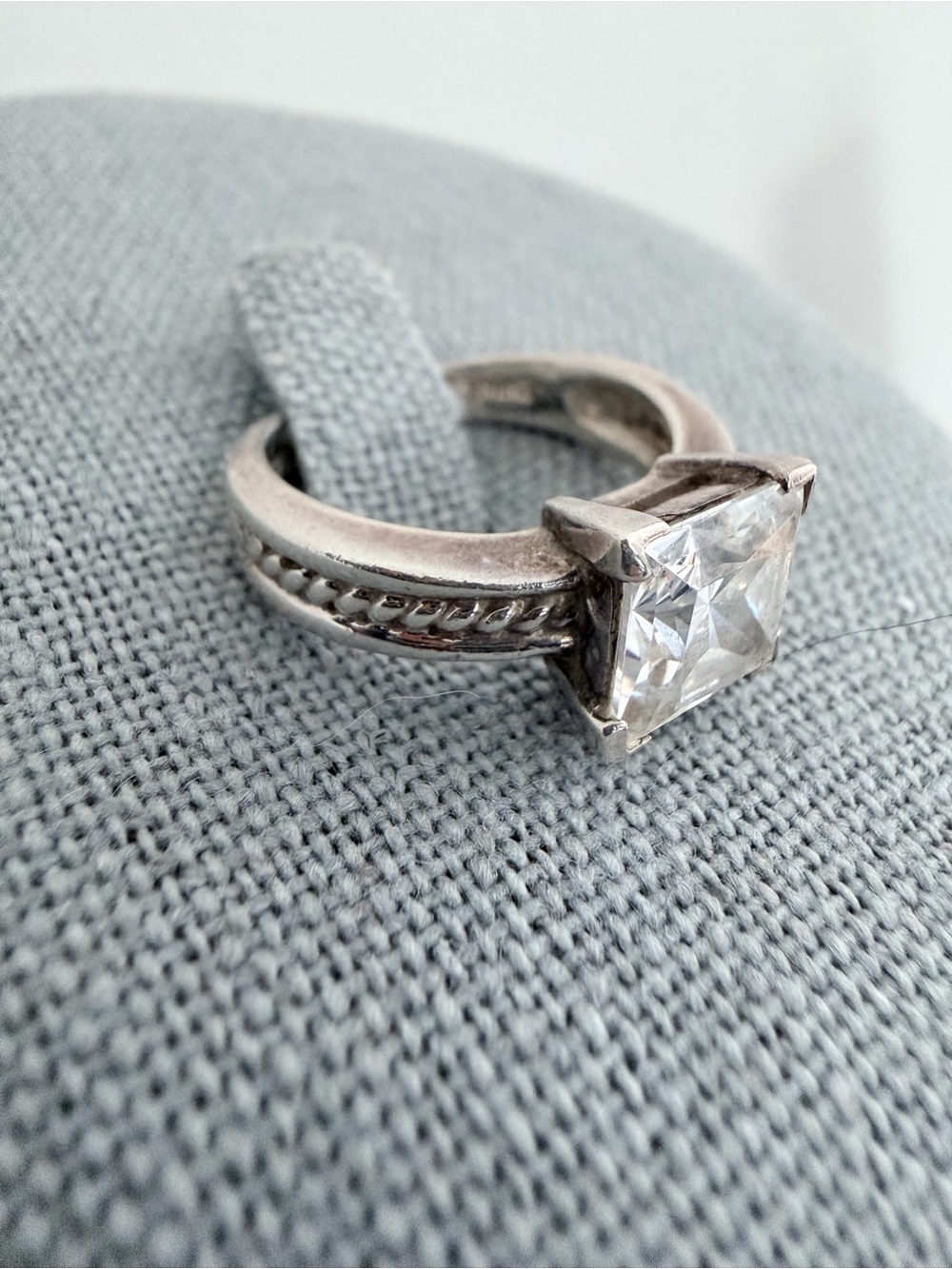 Sterling Silver Braid Ring with Square Radiant Cubic Zirconia CZ Stone Size 5.75 - Picture 3 of 5
